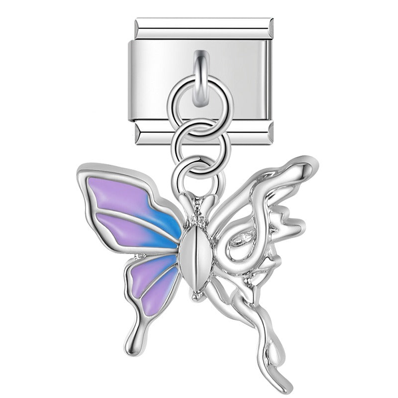 Butterfly Bowknot gold&silver Charms – silver butterfly charm with purple-blue enamel wings, Italian charm bracelet charm by Charmtastic