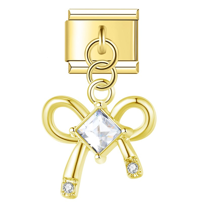 Butterfly Bowknot gold&silver Charms – gold bow charm with clear CZ stone, Italian charm bracelet charm by Charmtastic