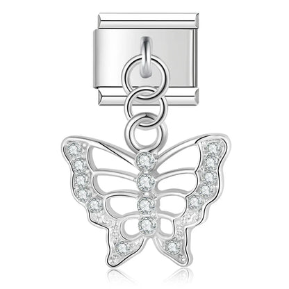 Butterfly Dolphins Star silver charms – silver butterfly charm with CZ, Italian charm bracelet charm by Charmtastic