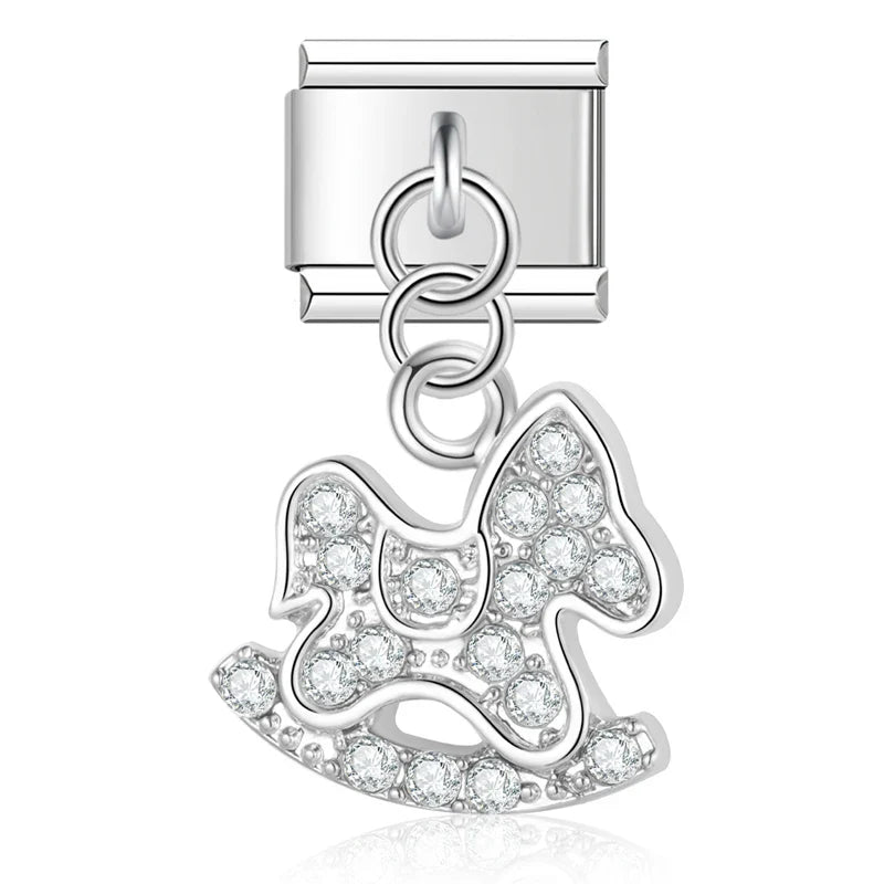 Butterfly Dolphins Star silver charms – silver rocking horse charm with CZ, Italian charm bracelet charm by Charmtastic