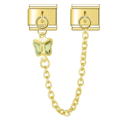 Gold safety chain with yellow crystal butterfly — Italian charm bracelet, by Charmtastic