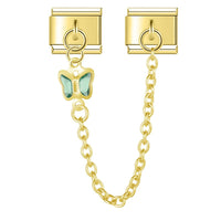 The Butterfly Double Chain Dangle Charm in Silver & Gold