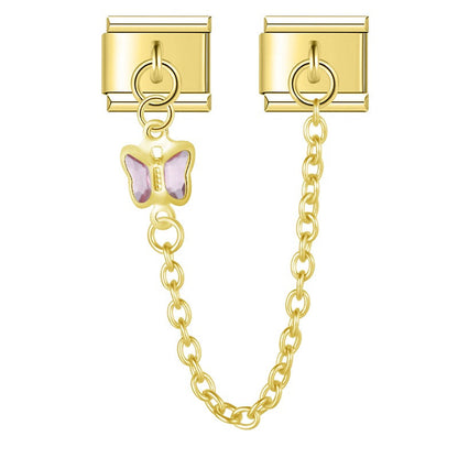 Crystal butterfly safety chain close-up — 9mm Italian charm, by Charmtastic