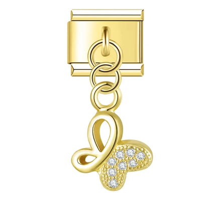 Butterfly Elephant Dazzling charms – gold-tone butterfly charm with polished outline wings and pave CZ lower wings, Italian charm bracelet charm by Charmtastic