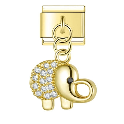 Butterfly Elephant Dazzling charms – gold-tone pave elephant charm with black CZ eye, Italian charm bracelet charm by Charmtastic