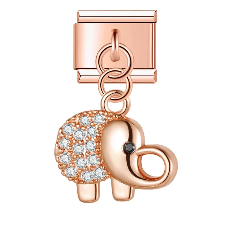 Butterfly Elephant Dazzling charms – rose gold-tone pave elephant charm with black CZ eye, Italian charm bracelet charm by Charmtastic