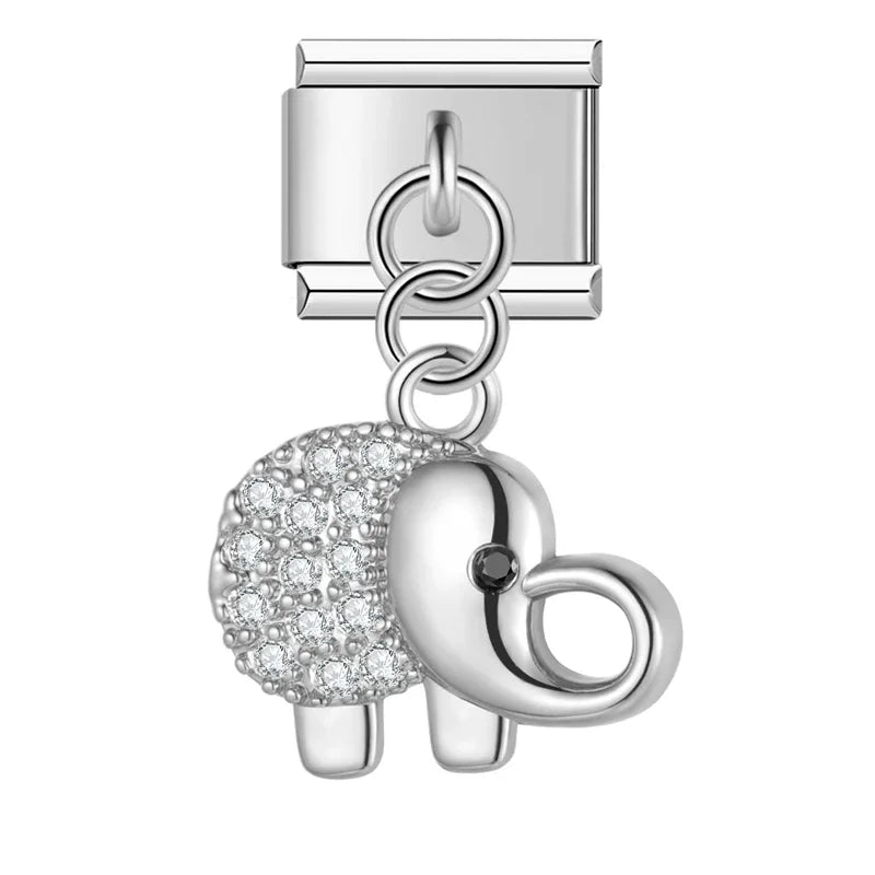 Butterfly Elephant Dazzling charms – silver-tone pave elephant charm with black CZ eye, Italian charm bracelet charm by Charmtastic