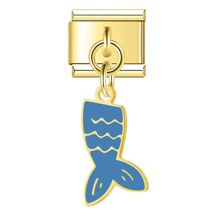 The Tropical Fish & Mermaid Tail Dangle Charm in Gold