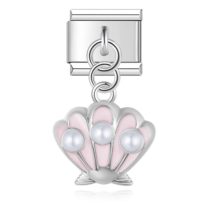 Pearl Scallop Shell Dangle Charm in Silver & Gold