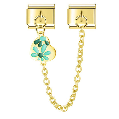 Ladybug, Shell & Floral Heart Dangle Charm in Gold