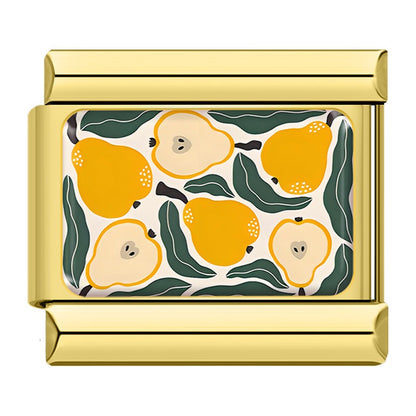 Vibrant Fruit Pattern Italian Charms — Bold Full-Surface Fruit Print Bracelet Links
