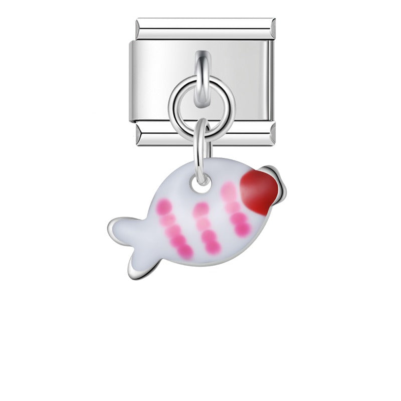 Colorful Fish Dangle Charm in Silver & Gold