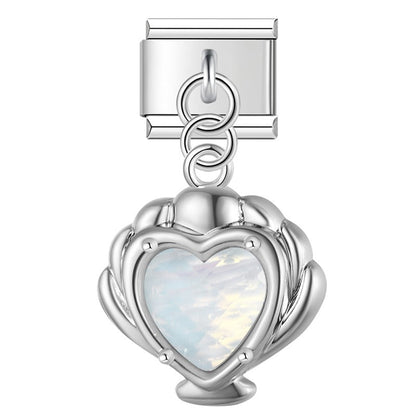 Mermaid’s Treasure Shell & Opalescent Heart Dangle Italian Charms — Ocean Pearl & Shell Dangle Links