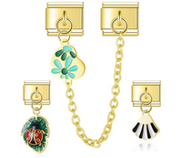 Ladybug, Shell & Floral Heart Dangle Charm in Gold