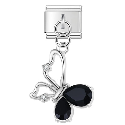 The Crystal Teardrop Butterfly Dangle Charm in Silver & Gold