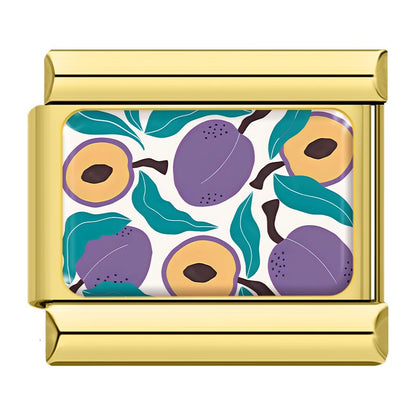 Vibrant Fruit Pattern Italian Charms — Bold Full-Surface Fruit Print Bracelet Links