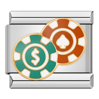 Games & Casino Italian Charms — Lucky 7, Dice, Poker, Victory & Gaming Bracelet Links