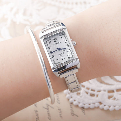 Elegant Silver Rectangle Customisable Italian Charm Watch — Clean Rectangular Watch Bracelet