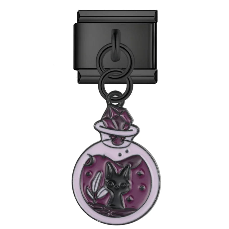 Cat in potion bottle Halloween dangle Italian charm, by Charmtastic