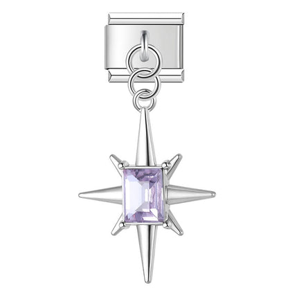 The Crystal North Star & Pastel Sunburst Dangle Charm in Silver