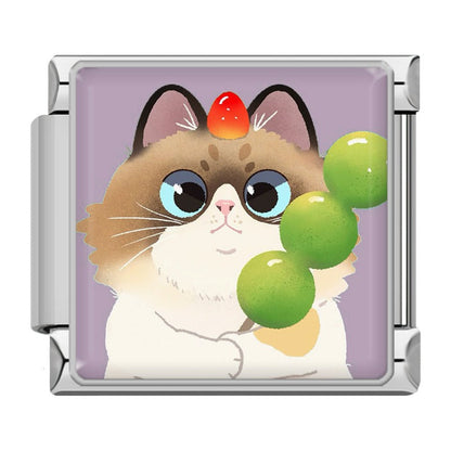 Kawaii Cat & Sweet Snack Time Italian Charms — Fishy Calico, Boba Tea, Avocado Kitty & More