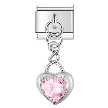 Heart Gemstone Pendant Dangle Italian Charms — Silver & Gold CZ Heart Dangle Links