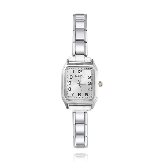 Silver wristwatch with square dial charmatstic