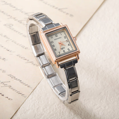 Vintage Square Two-Tone Rose Gold Watch — Rose Gold & Silver Italian Charm Watch Bracelet
