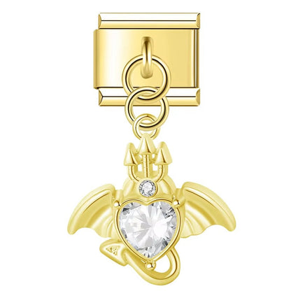 Winged Crystal Devil Heart Dangle Charm
