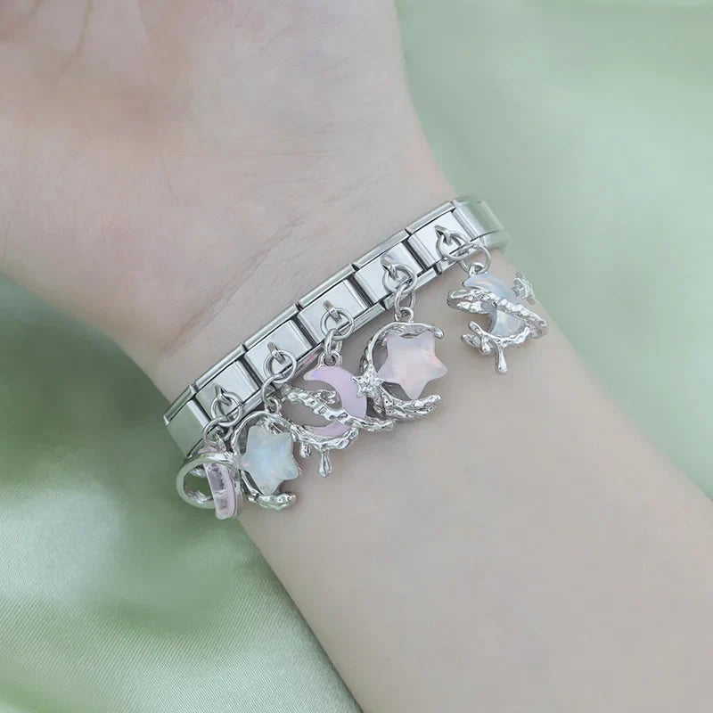 Celestial moon and star dangle Italian charm — 9mm bracelet, by Charmtastic