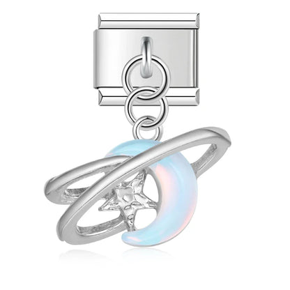 Silver opal blue planet dangle — Italian charm bracelet, by Charmtastic