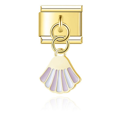 Ladybug, Shell & Floral Heart Dangle Charm in Gold