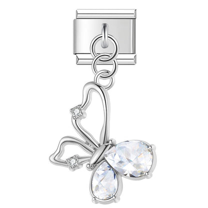 The Crystal Teardrop Butterfly Dangle Charm in Silver & Gold