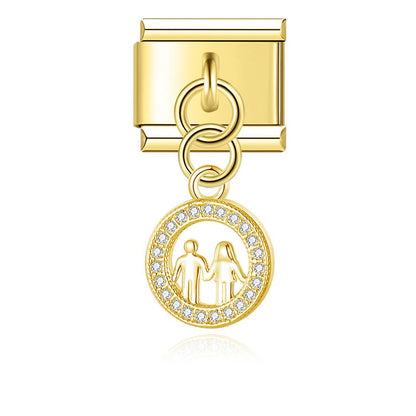 Elegant Golden Star, Flower & Bird Dangle Italian Charms — Gold Celestial & Nature Dangle Links