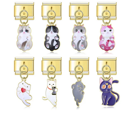 Set of cat charms in gold Italian charms 