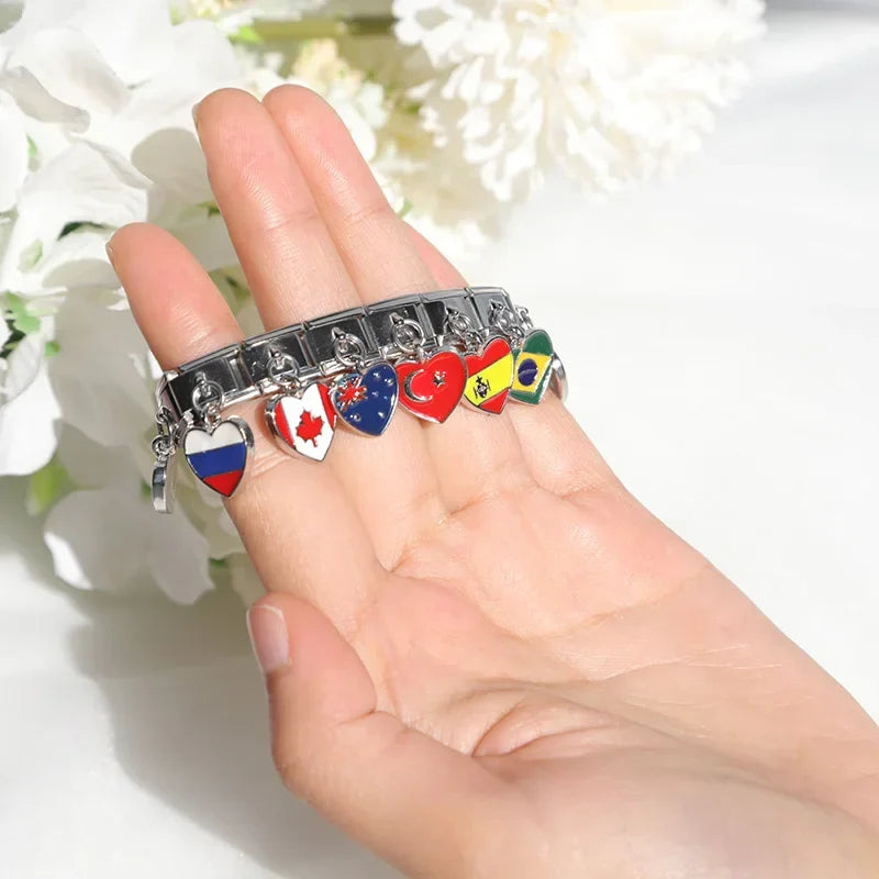 italian charms bracelet world national flags 