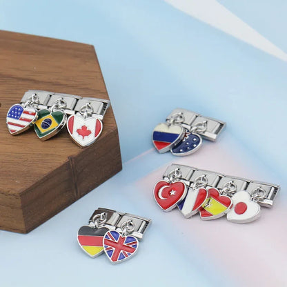 Set of heart-shaped charms with various country flags italain charms bracelet 