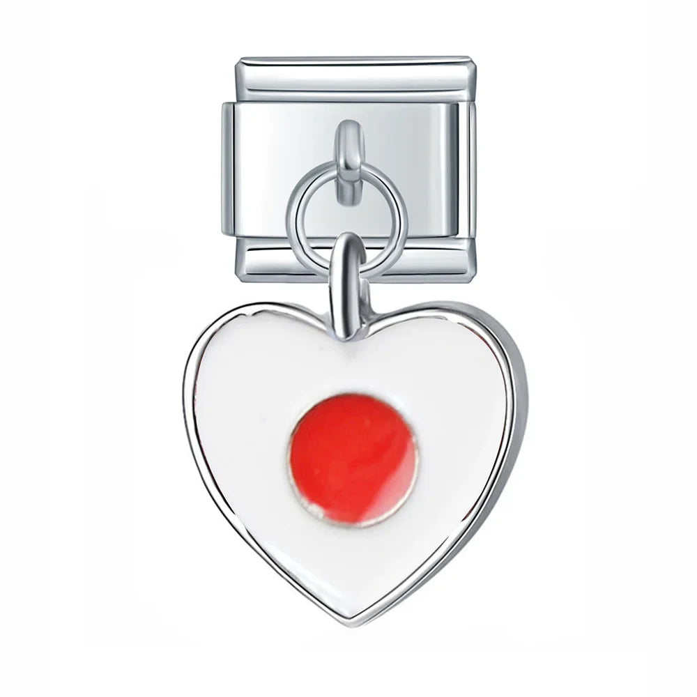 Heart-shaped charm with Japan flag italain chars bracelet