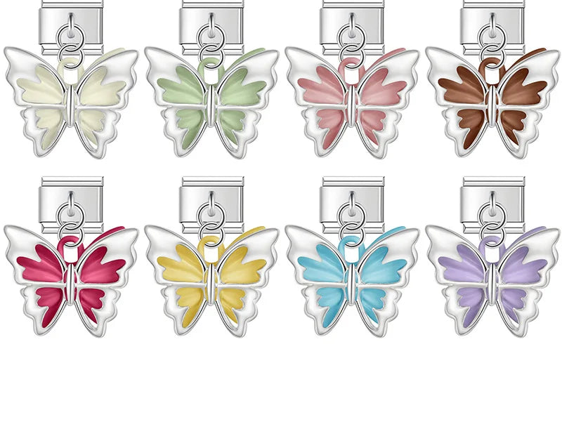 Set of butterfly-shaped charms with colorful wings -charmtastic- stainless steel italian charms bracelet