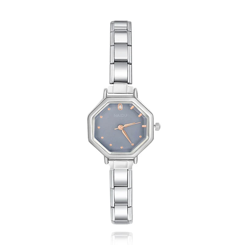 Silver watch with a hexagonal gray face charmtastic