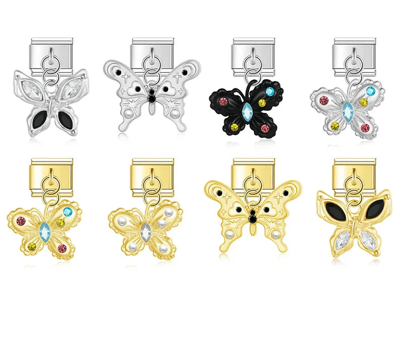 Butterfly-shaped charms with various colors and designscharmtasti'. 