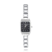 Vintage Black Rectangle Customisable Italian Charm Watch — Dark Dial Watch Bracelet