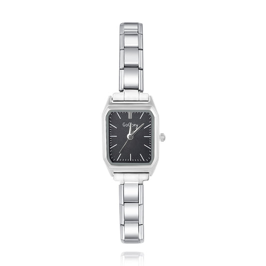 Silver watch with black face charmtastic customizable watches 
