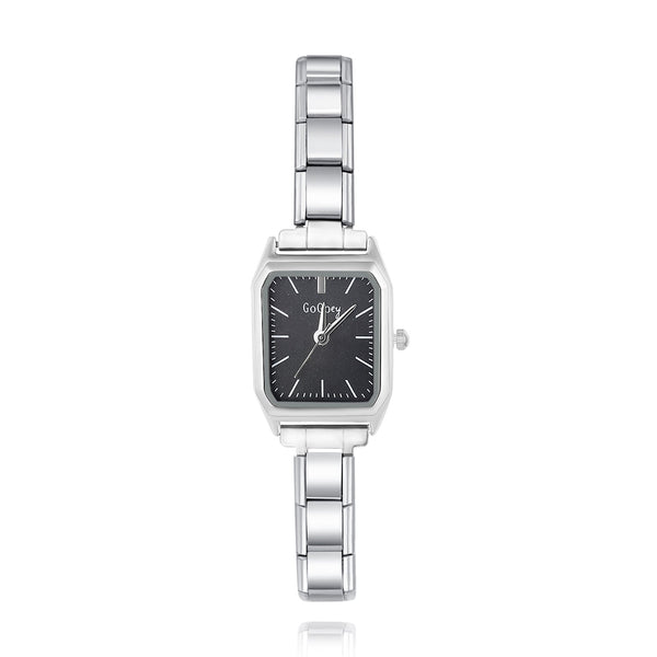 Silver watch with black face charmtastic customizable watches 