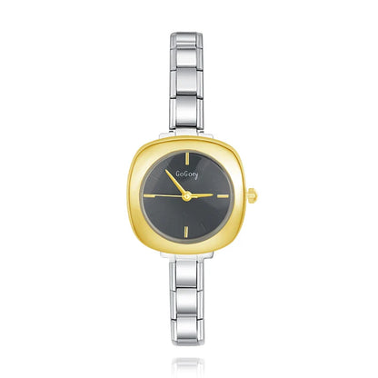 Gold and silver watch with black inside, customizable charms watch made of stainless steel at charmtastic shop