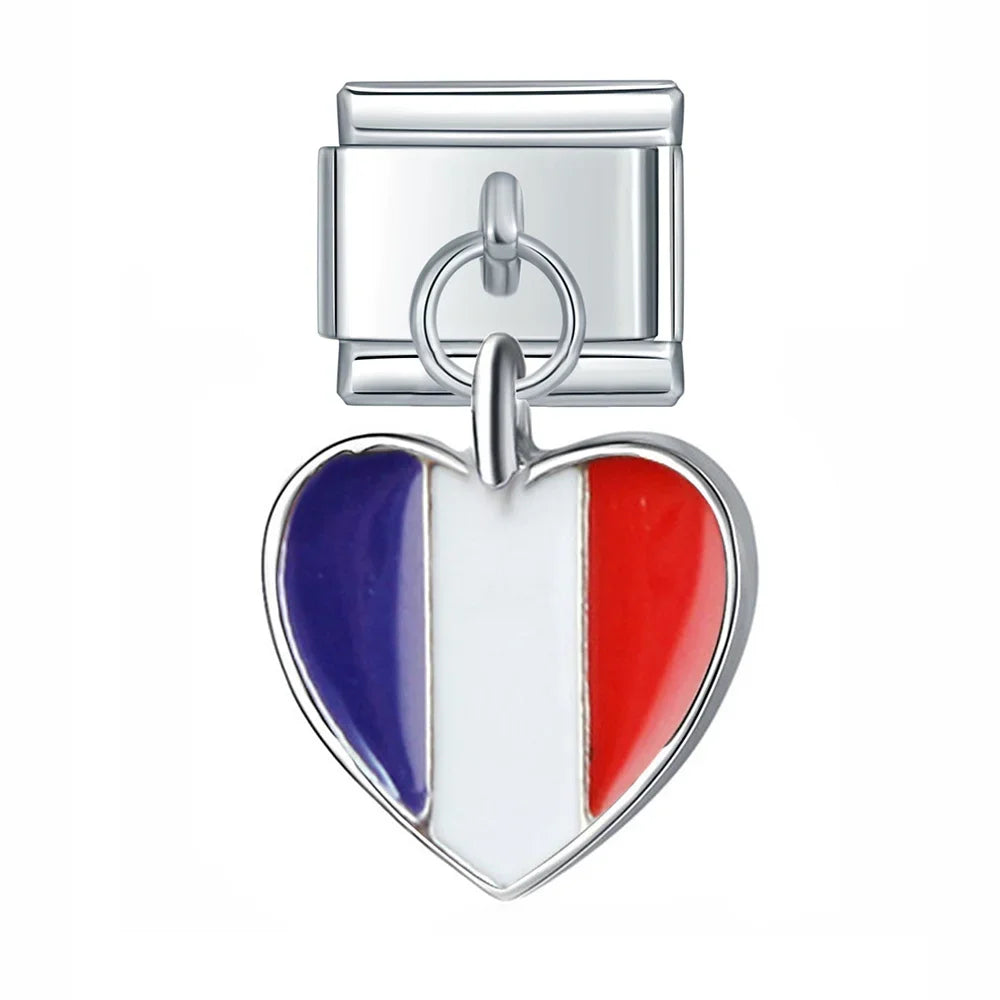 Heart-shaped charm with French flag charmtastic pendent italian charm bracelet