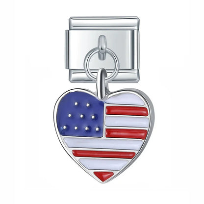 Heart-shaped charm with American flag italain charms bracelet 