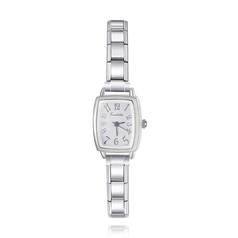 Silver wristwatch with a rectangular face charmtastic