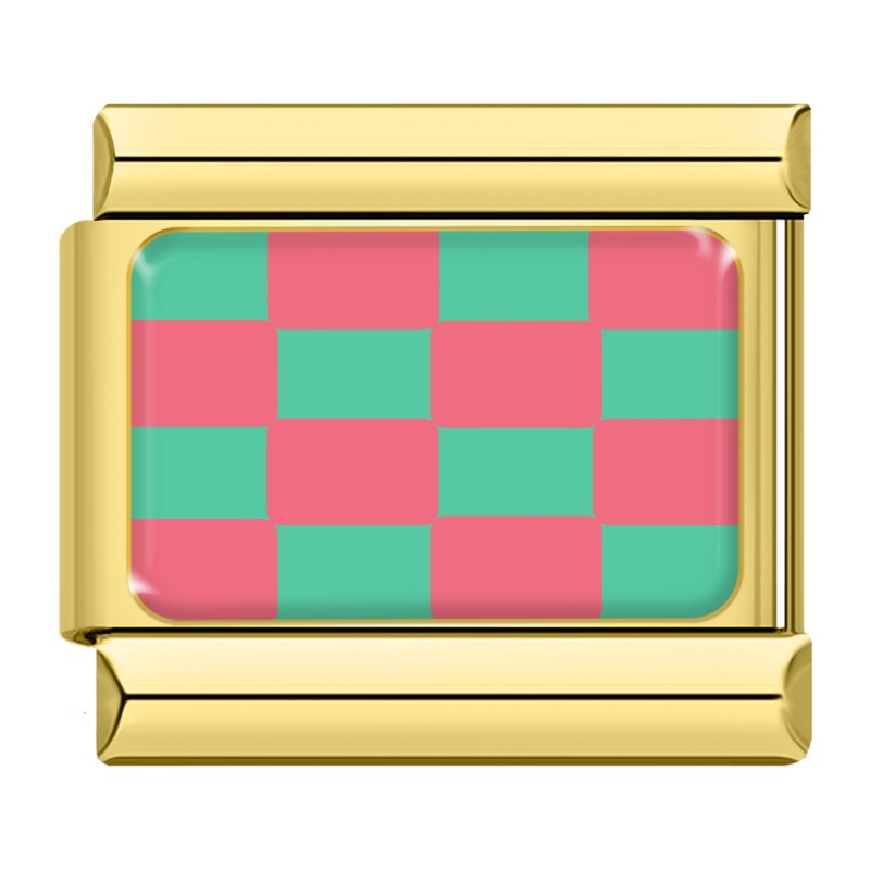 Red and green checkerboard Italian charm, gold frame, by Charmtastic