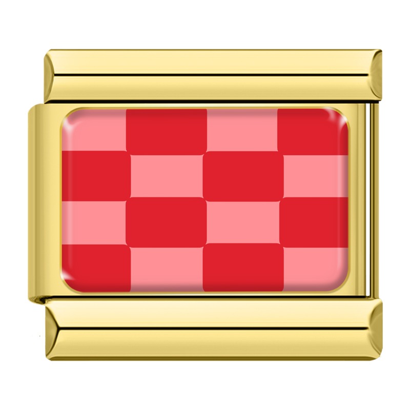 Red and pink checkerboard Italian charm, gold frame, by Charmtastic